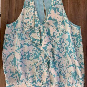 Leifsdottir Floral Blue/White Halter Top with Ruffles